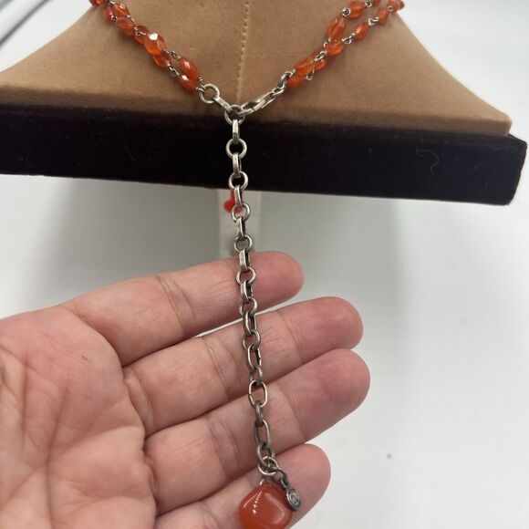 Vintage Genuine Carnelian Necklace Tested Sterling Silver Marked CV 925 Luxury - Picture 4 of 9